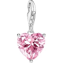 Thomas Sabo Charm Pendant, Heart with Zircon in Pink, Carabiners, Standard, Sterling Silver, Cubic Zirconia
