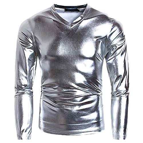 T-shirt homme similicuir brillant Roquorl argenté pour soirées et événements festifs