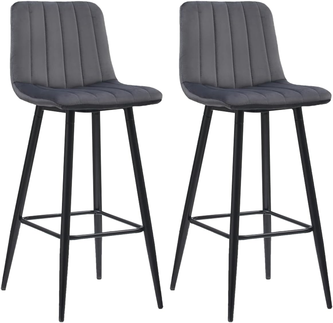 CLIPOP Bar Stools Set of 2 Grey Velvet Breakfast Bar Chairs with