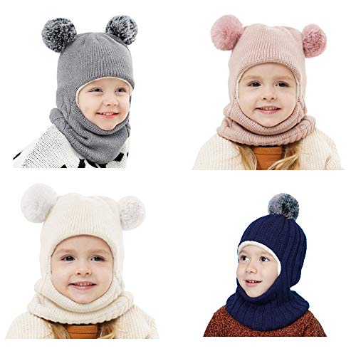 Baby Girls Boys Winter Hat Scarf Earflap Hood Scarves Toddler Kids (White-1, 6-24 Months)2