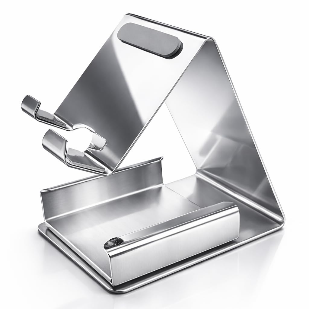 Stainless Steel Mobile Stand for Desk | Solid Metal Phone Holder | Anti-Slip Design | Built-in Visiting Card Storage Base | Compatible with All Smartphones-image-37