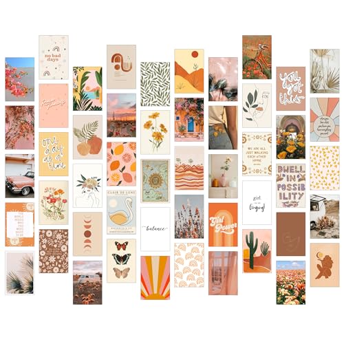 Image of Paper9store Pack of 50 Aesthetic Wall Collage Kit - 4?6 Inches Self Adhesive Wall Posters for Bedroom, Living Room, Office A6 Size (Bohemian)
