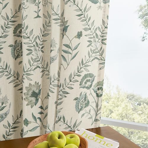 Image of Sage Green Floral Curtains 84 Inches Long for Living Room 2 Panels set