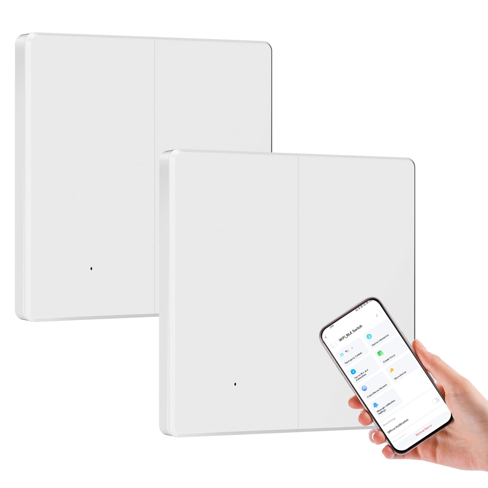BSEED Smart Light Switches 2 Gang,Alexa Light Switch 2 Way or Multi-Way Control by SmartLife APP,Work with Alexa and Google Home,Ultra-Thin,2.4GHz,White(Neutral Wire Required),2 Pack