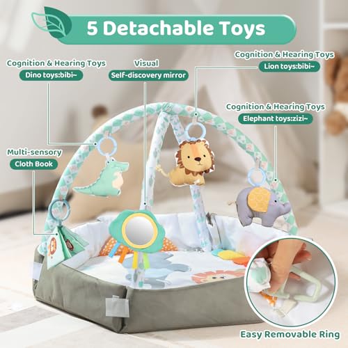 Baby Play Gym Mat with Tent, Activity Mat for Toddlers 0-6 Months, Washable Gym Playmat for Infants, Toddler Toys Birthday Gifts for Newborns 0-3-6-9-12-18 Months