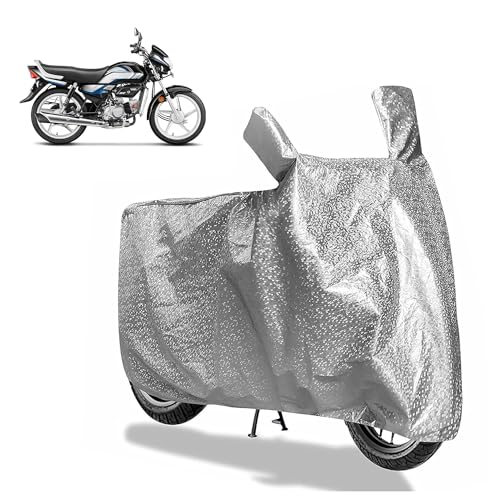 Image of Sulfar Bike Cover for Hero MotoCorp HF Deluxe (100cc) | Waterproof, Dustproof & UV Protected | All Weather Two Wheeler Cover (Silver) New 2026 Variants