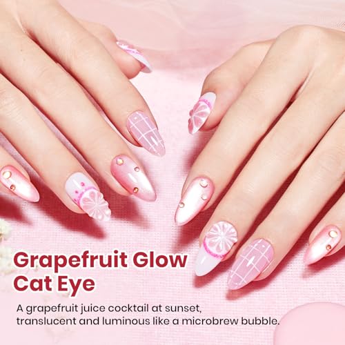 Image of Beetles Grapefruit Glow Pink Cat Eye Gel Nail Polish - 15ML Full Size Spring Gel Polish Glitter Pink Cat Eye Magnetic Translucent Glassy Effect Soak Off UV French Nail Art Design DIY Manicure Gifts