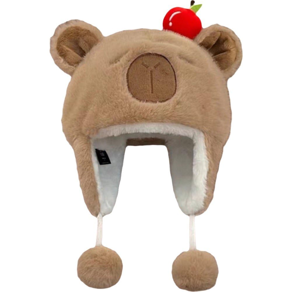 Baokuan Unisex Brown Fuzzy Capybara Hat Fluffy Animal Critter Cap Cute Capybara Big Ears Beanie For Adult Winter Hats Ear Flaps Lovely Gift