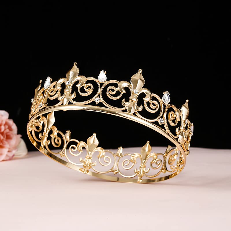 Royal Full King Crown Metal Crowns And Tiaras For Men Cosplay Wedding Prom Party Decorations Crown Headpieces Accessories (Gold) - Image 4
