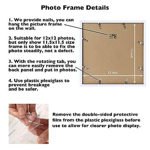 Image of JCJMY 12x12 inch Picture Frame, Horizontal and Vertical Formats for Wall Hanging, 12 x 12 Wall Gallery Poster Photo Frame with Shatter Resistant Plexiglass, White