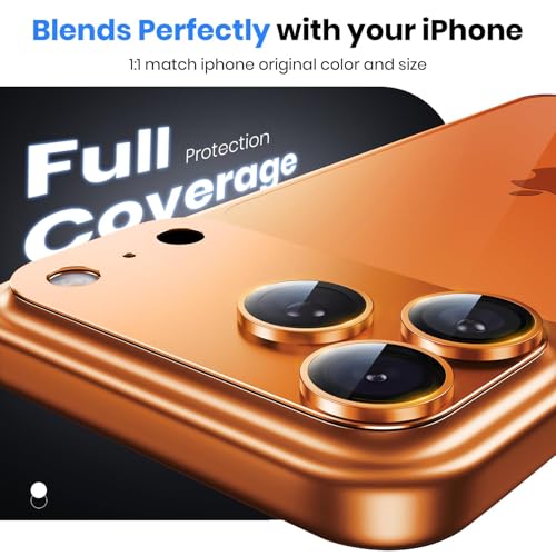 Image of PreCure for iPhone 17 Pro Camera Lens Protector - [12FT Shatterproof Military Grade] [Strong Adsorption] 9H+ Tempered Glass Full Camera Protective Cover | Case Friendly | Cosmic Orange