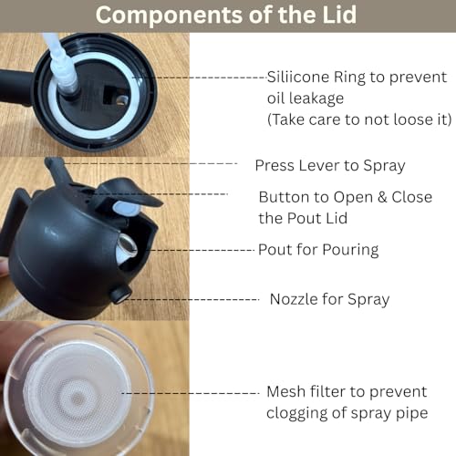Image of FiABLE Premium Glass Oil Sprayer for Cooking - 100% Food Grade Dark Green Glass Bottle for Airfryer, Salads, BBQ, Grill & Healthy Cooking - 2in1 function - 470ml - Oil Sprayer
