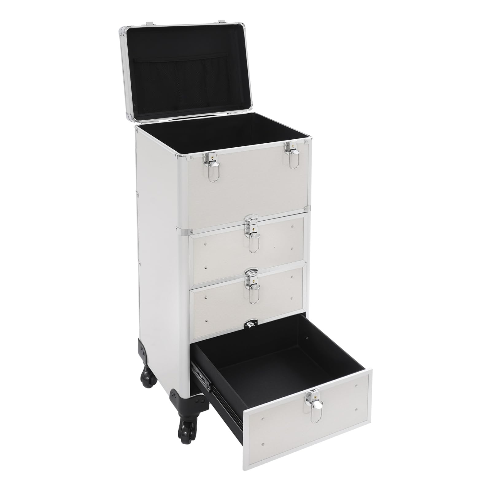 Groß Kosmetik Trolley Friseurkoffer, Rollbarer Schminkkoffer Mit Schubladen Make up Koffer Schminkkoffer Mit 3 Schubladen Kosmetikkoffer Trolley Hohe Sicherheit für Hochzeitsvisagisten