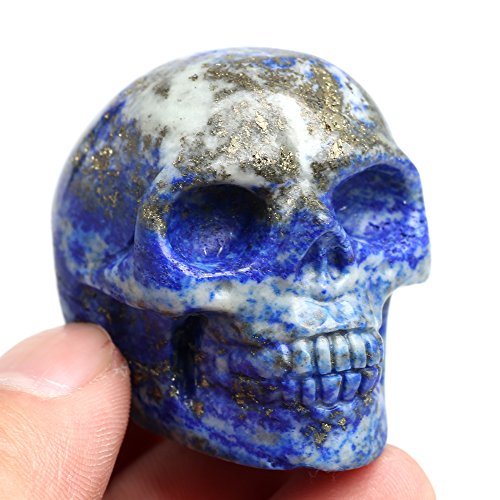 Healing Skull Crystal Quartz Carved Gemstone Collectible Figurine Stone (Blue) #TOP5