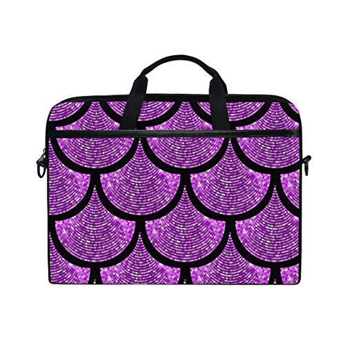14 Zoll Laptop-Tasche, Fischschuppen, Meerjungfrau, Leinenstoff, Laptoptasche, Handtasche mit Schultergurt für Damen und Herren