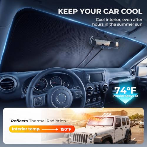 Image of [2026 Upgraded] DooGooCoo Windshield Sun Shade for Jeep Wrangler & Gladiator 2011-2025 2026[Cooling Ice-Crystal, 100% Sun Block] Jeep Windshield Sun Shade for Wrangler Sunshade & Gladiator Sunshade.