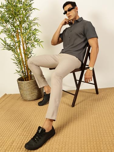 Image of Thomas Scott Men's | Solid | Half Sleeve | Slim Fit | Cotton Blend | Spread Collar | Casual Shirt