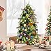 Livole 3 FT Small Christmas Tree with 50 Lights & Timer, Pre-Decorated Tabletop Mini Christmas Tree with 81 PCS Ornaments & Pampas, 128 Branches Xmas Trees for Table Christmas Decor