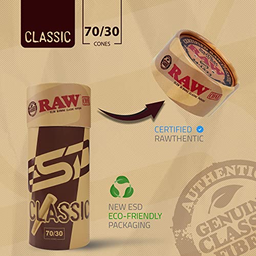 Image of RAW Dogwalker Cones 70 /30 Size Prerolls | 102 Pack | Small Sized Rolling Paper Cones - Shorter than 1 1 /4 - for Quick Smoking Sessions