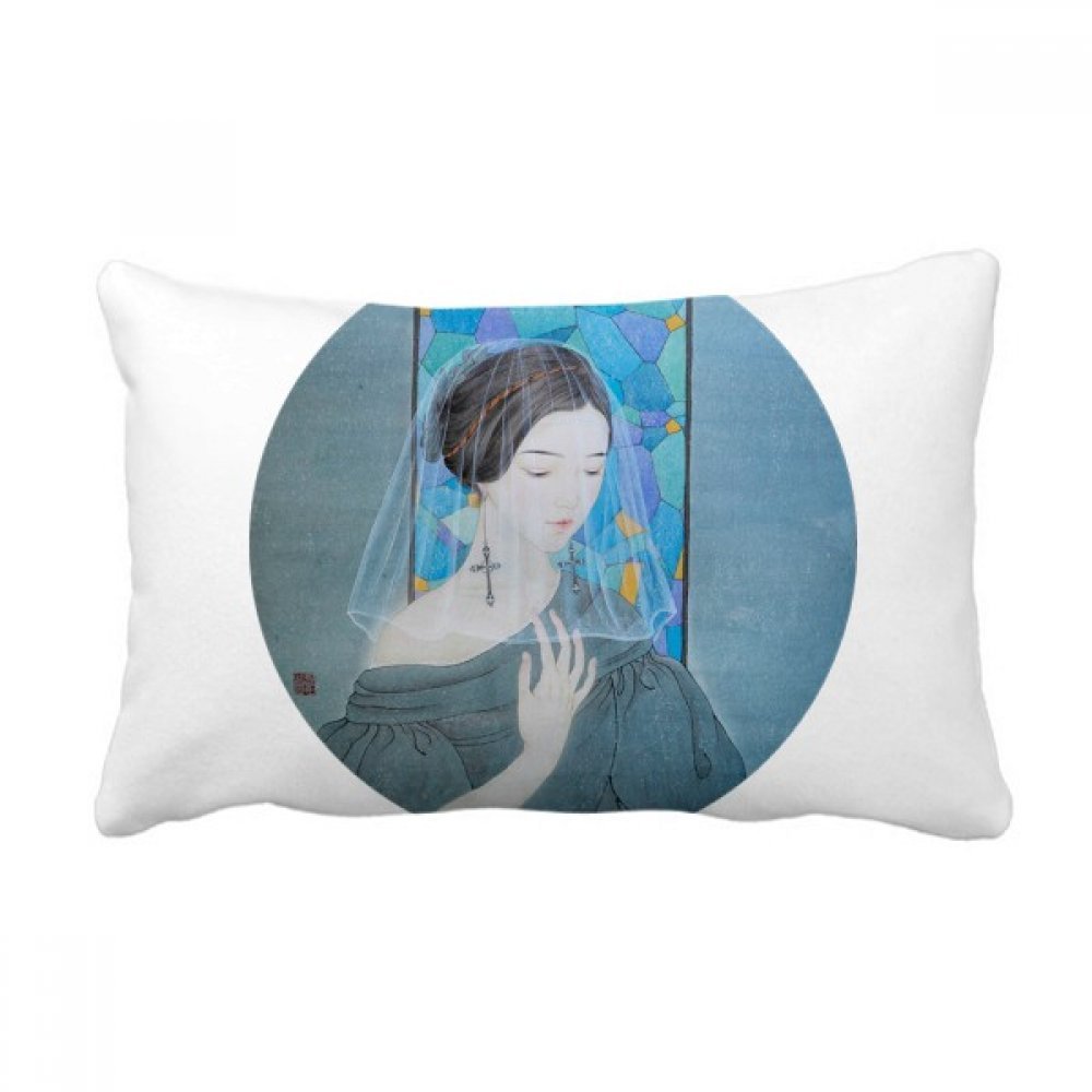 Oreiller lombaire peinture chinoise bleu et blanc, housse de coussin 16x24