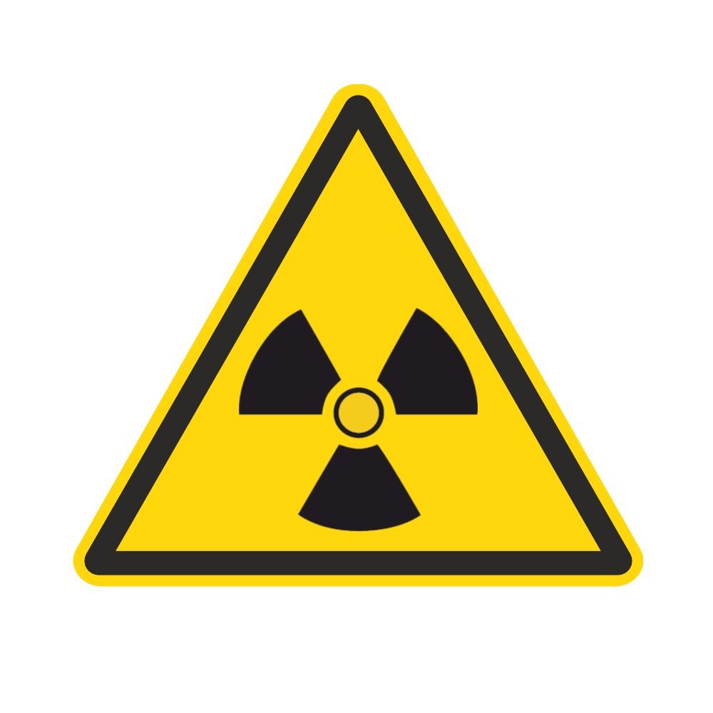 Señal de advertencia W003 – advertencia contra sustancias radiactivas o radiaciones ionizantes – Pegatinas de plástico – 100 mm – 250 unidades