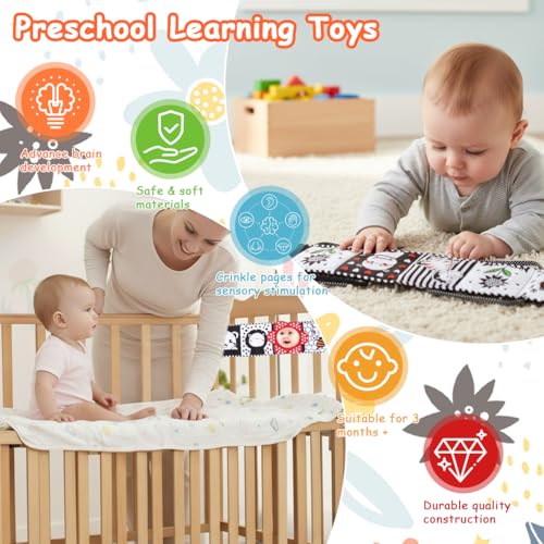 Image of SNOWIE SOFT Cloth Book 0-3 Years High Contrast Squeaky Toy Mirror Washable | Tummy Time Focus, Sensory Engagement, Gentle Fabric, Squeak and Reflective Panel, Washable Care, Seller Support