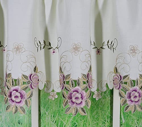 Today's Curtain Verona Reverse Embroidery Window Swag, 38-Inch, Ecru/Rose, W 38" x L 60" (1 Panels) - Image 2