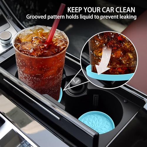 Image of ME.FAN Car Coasters for Cup Holders [4 Pack] - 2.75In Silicone Auto Mug Mats - Universal Non-Slip Recessed Car Interior AccessoriesSky Blue