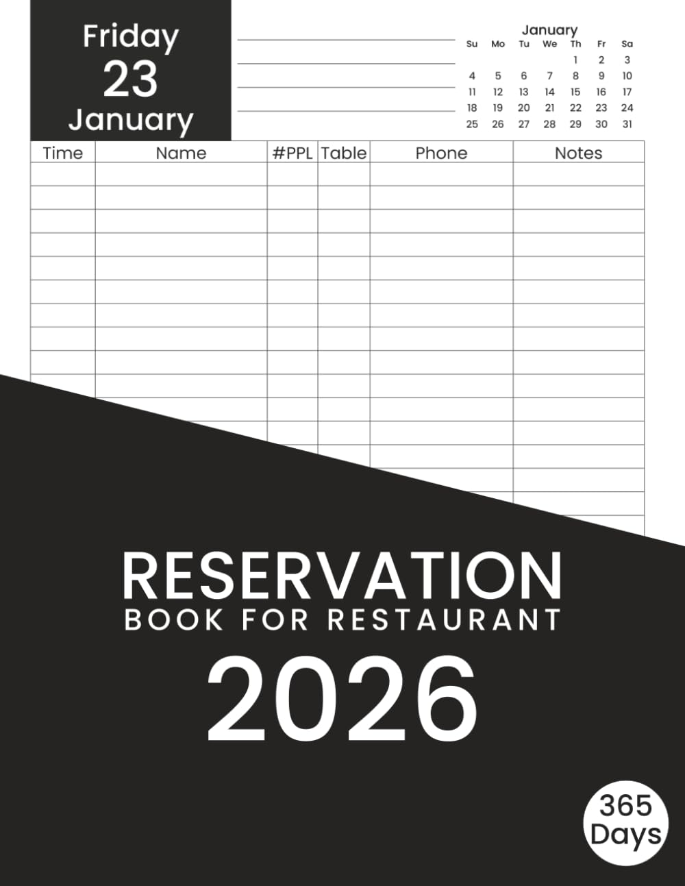 Reservation Book for Restaurant 2026: Daily Appointment Planner with One Page Per Day – Manage Bookings, Guests, and Schedules Easily for the Entire Year