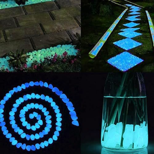 Leuchtsteine Outdoor 300 Stück, Leuchtende Steine Garten aus Harz in Blau, Glow in The Dark Dekosteine für Aquarium, Wege, Fluoreszierende Dekosteine für Blumentopf, Leuchtkieselsteine Garten