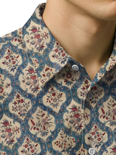 Image of BULLMER Trendy Regular Fit Cotton Blend Printed Casual Half Sleeve Shirt for Men | Stylish Mens Casual Shirts | Shirts for Men