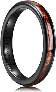 Ceramic Wedding Band for Men Women-3-8 mm Width Black, Rose Gold Wedding Ring Domed Style with Brown/Green Koa Wood Inlay Comfort Fit Size 7-14