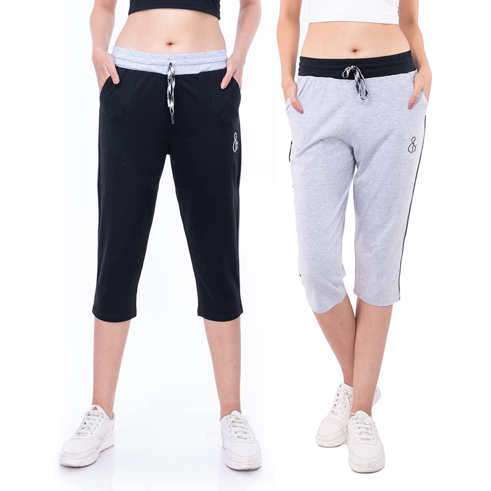 styleaone Women Cotton Pink Dark Blue & Black Capri (Medium)-picture-10