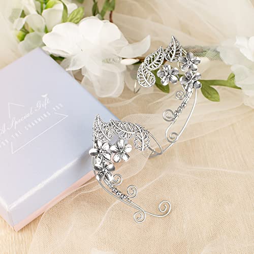 Elven Ear Cuffs for Women, Handmade Elf Fairy Earrings Cuff Wrap Clip-on Filigree Earrings for Fantasy Fairy Halloween Costume, Cosplay, Wedding, Handcraft (Silver)3