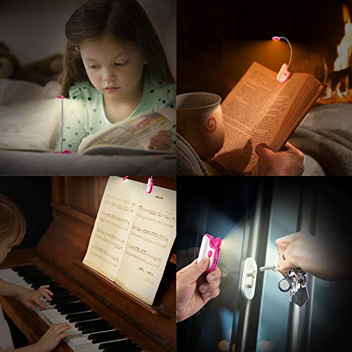 Image of Amber Reading Light Rechargeable, Book Light Kids for Reading in Bed, Clip On Reading Book Light, 2 Lighting Modes, Blue Light Blocking for Eye-Care, Small Bookmark Light for Bookworm-Magenta