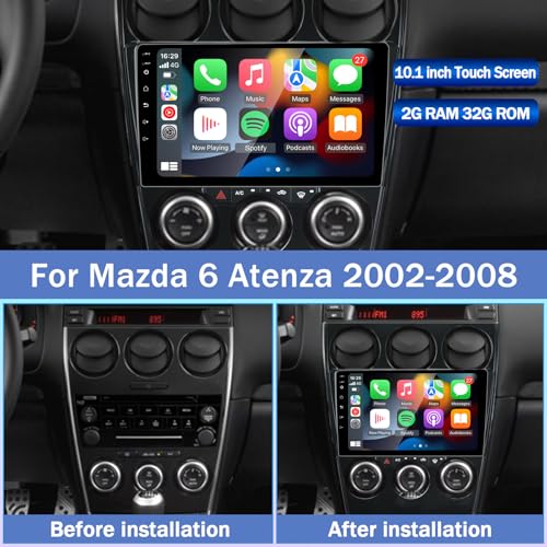 LEXXSON Car Radio for Mazda 6 Atenza 2002-2008, Car Stereo for Mazda 6 Atenza 2002 2003 2004 2005 2006 2007 2008 Build-in Carplay & Android Auto, with GPS Navigation, WiFi, Bluetooth, FM, 2G+32G by LEXXSON - Image 6