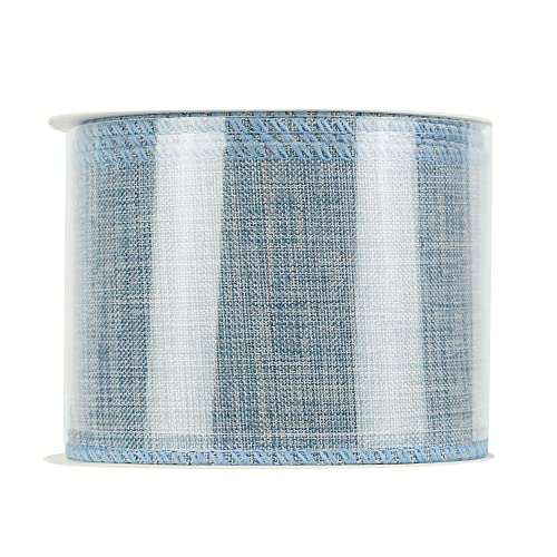 Huihuang Wired Denim Ribbon Light Blue Wired Edge Ribbon 2.5 Inch Jute Ribbon For Wreaths, Big Bows, Crafts, Garland, Swags, Tree Decoration, Gift Wrapping -10 Yards (30 Feet) #TOP3