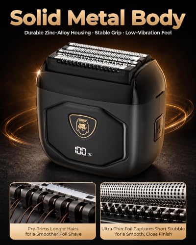 Image of Electric Foil Shaver for Men: Full-Metal Body & 4 Floating Blades