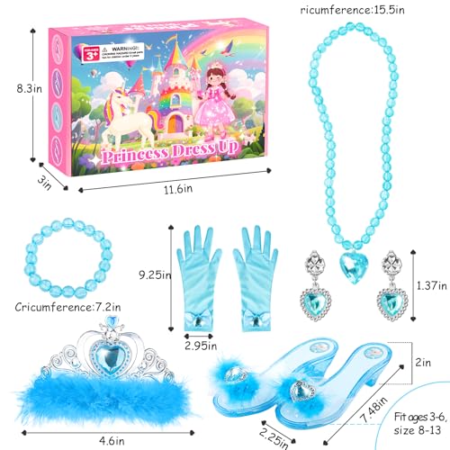 DISHIO Girls Princess Dress Up Shoes and Jewelry Boutique Upgraded Princess Shoes and Accessories with 4 Pair of Princess Play Shoes and Jewelry Set for Toddlers Little Girls Aged 3 4 5 6