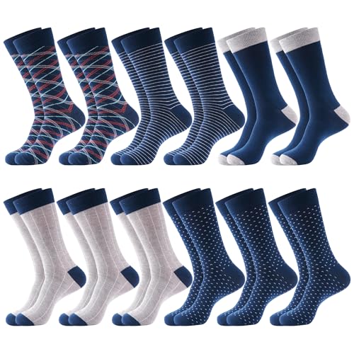 12 Pack Dress Socks for Men- Fancy Argyle and Classic Pattern Dress Socks