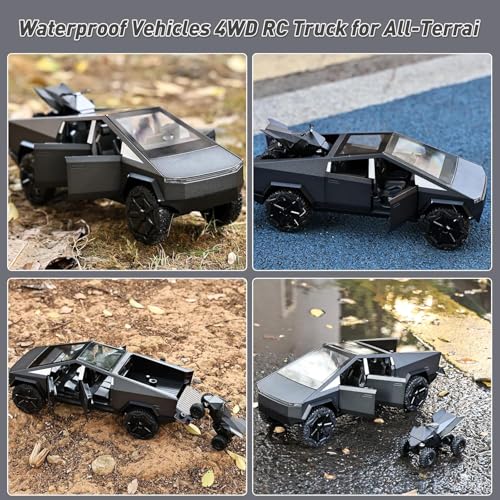 Image of 1:32 Tesla CyberTruck - Black Alloy Diecast Pullback Metal Car Toy with Sound Light & Opening Doors - Great Gift Toy for Kids