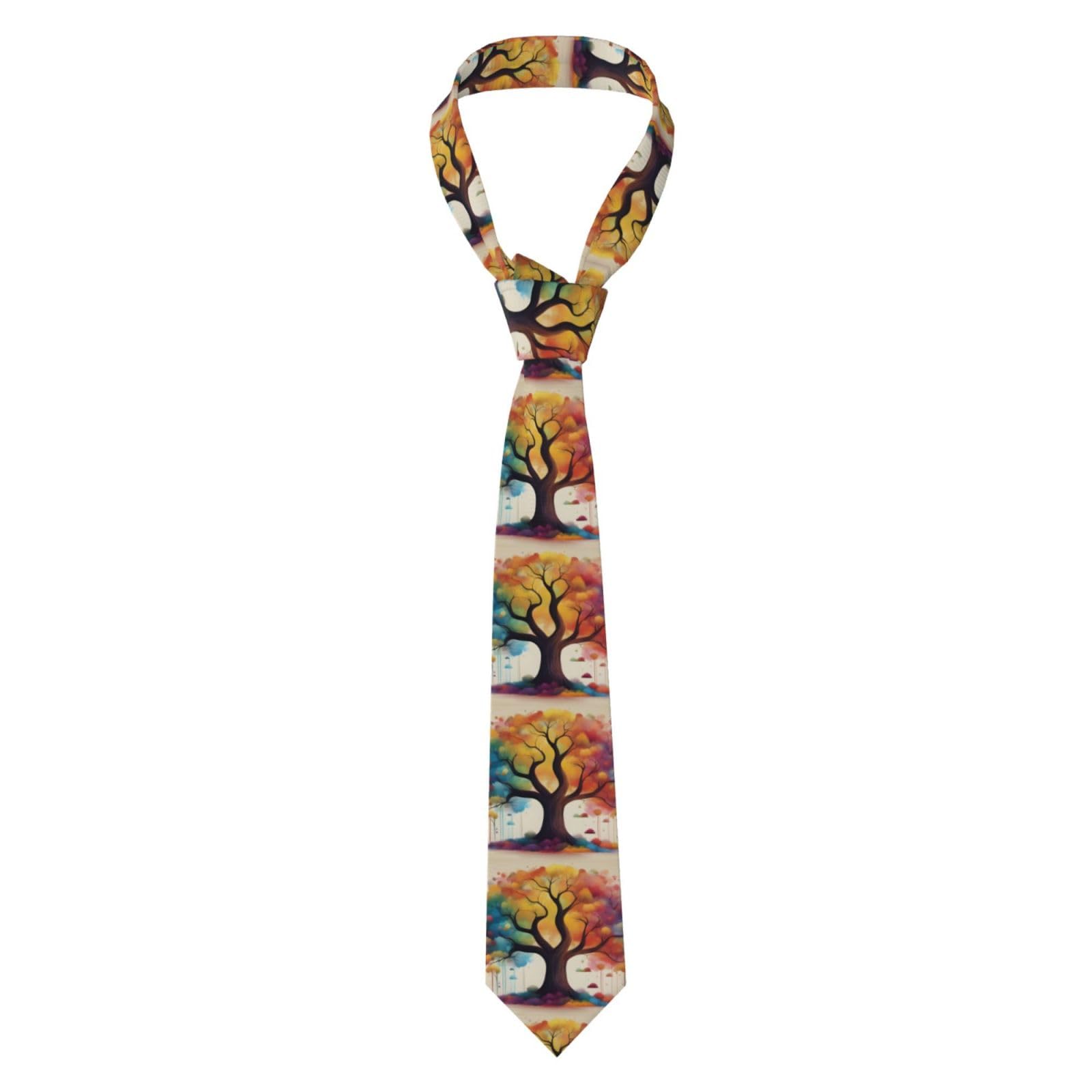 Whjshop Men's Black Necktie Colorful Life Trees (1) Pattern For Business, Daily, Work, Birthday, Wedding, Party, Banquet, Gift
