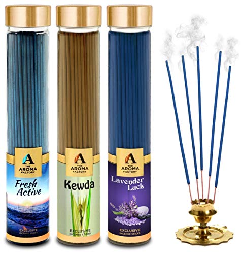 Image of The Aroma Factory Fresh Active,Lavender & Mogra Agarbatti for Pooja,Luxury Incense Sticks,100% Herbal Fragrance Agarbathi (Bottle Pack of 3x100g)
