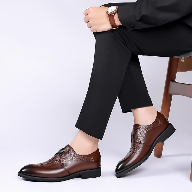 Mens Retro Comfort Monk Buckle Loafers Shoes Men Pointed Toe Low Heel Polishing Leather Formal Tuxedo Shoes Fashion Business Dress Oxford Shoes2