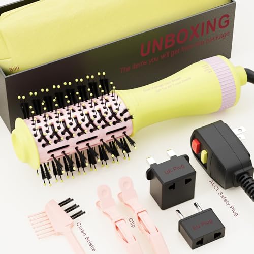 Image of Auto Dual Voltage Hair Dryer Brush Blow Dryer Brush In One- International Travel Essentials For Women - Cepillo Secador De Cabello 2 inch Oval Size Hair Curler /Straightener Portable Mini Hair Styling Tool
