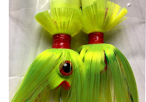 Blue Water Candy - Rock Fish Candy 7 oz & 3 oz Mojo Lure Loaded with 9-Inch Swimbait Shad Bodies Tandem Parachute Rigged & Ready (Chartreuse)