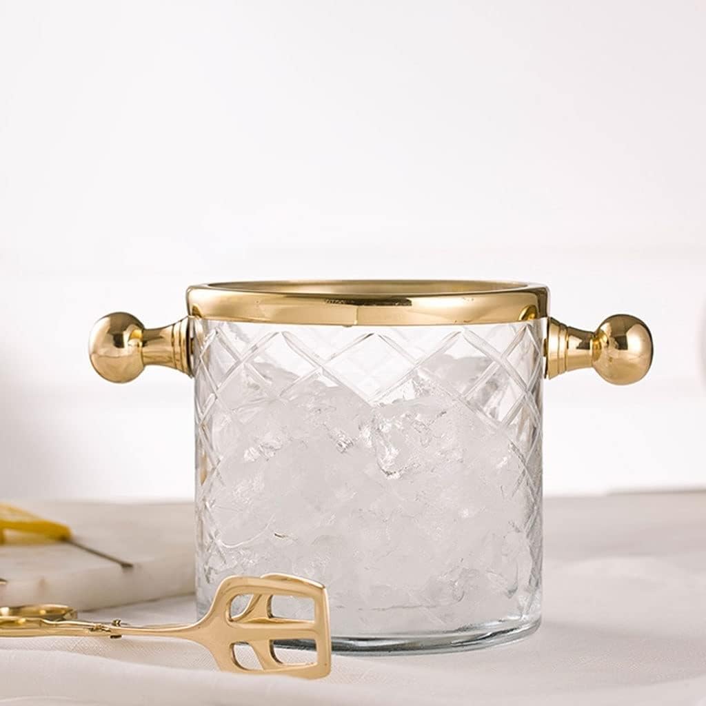 Ice Container Champagne Bucket Brass Glass Ice Bucket with Ice Clip Household Ice Cube Red Wine Small Ice Bucket Ice Buckets for Bar Parties Wine