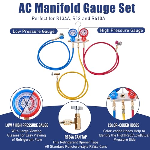 Image of BACOENG 4CFM 1 /3HP Single Stage HVAC Vacuum Pump and AC Manifold Gauge Set with Leak Detector for R134a R12 R22 A /C Air Conditioning Refrigeration