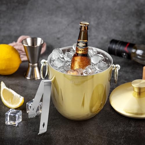 Ice Bucket with Lid,Tongs and Strainer (3L/Gold) Double Wall Stainless Steel Ice Bucket Keeps Frozen Longer, Insulated Ice Bucket Perfect for Parties, Cocktail bar, Chilling Wine, Champagne - Image 5