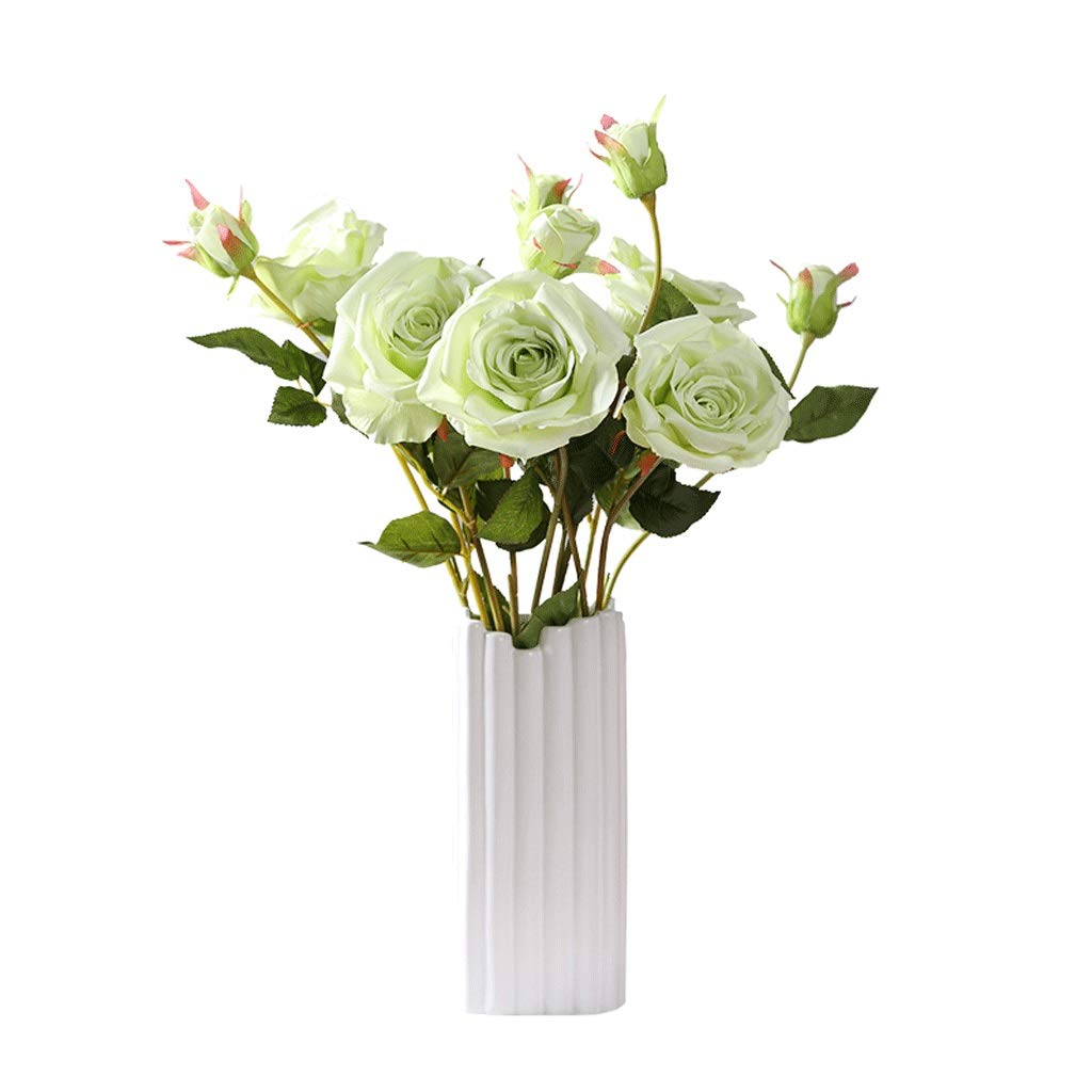 IUokLU Artificial Flower in Pot Artificial Rose Bouquets with Ceramics Vase Fake Silk Rose Flowers Decoration for Table Home Office Wedding Artificial Plant Flower Arrangement (Green(flower+vase))